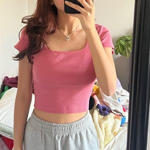 Uniglo Ribbed Square Neck Top Pink
